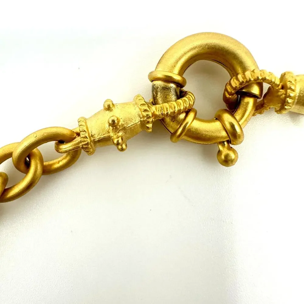 1980s 1990s vintage Etruscan Revival matte gold tone cable link chain necklace